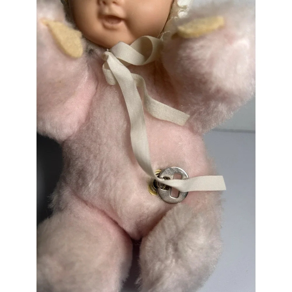 Vintage Eden Baby Doll Rubber Face Wind Up Musical Pink Plush Toy